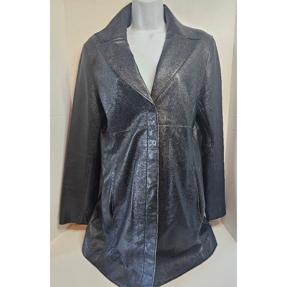 VTG Bebe Leather Jacket Y2K Butter Soft Hip Length SZ L Black Snap Front‎